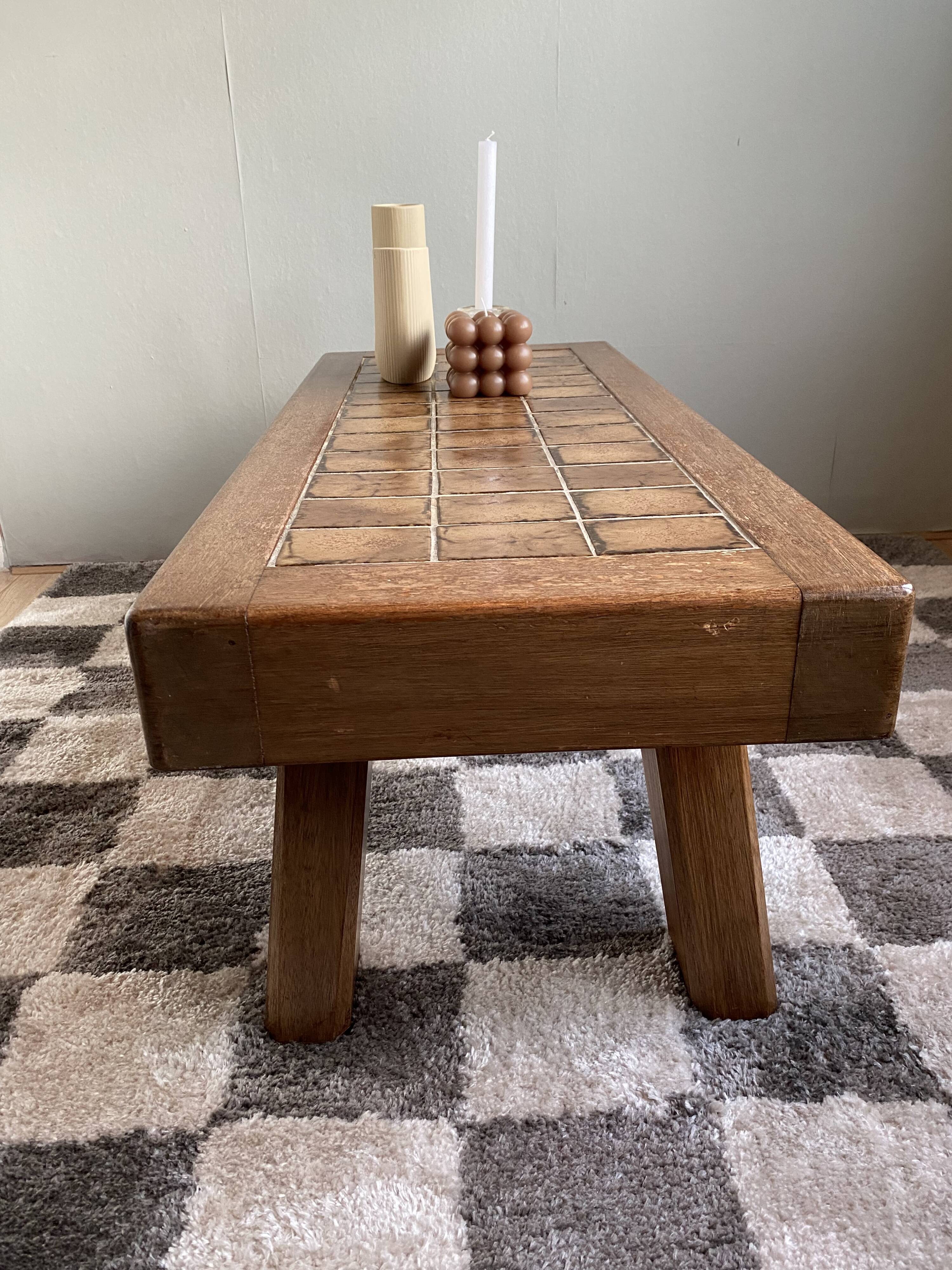 Vintage oak & ceramic tile brutalist table