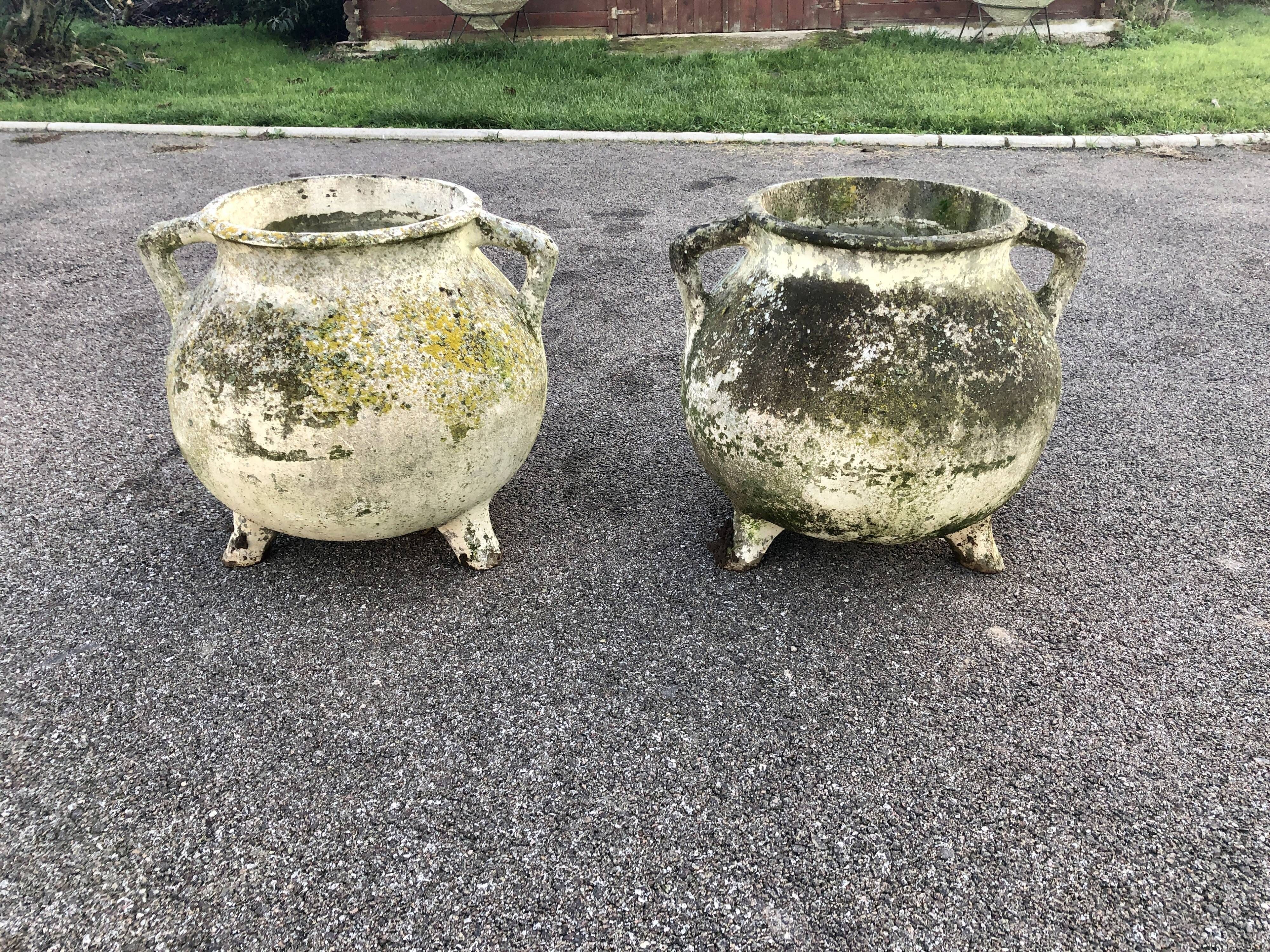 Pair of vintage planters tripodes pot potron fibro cement 1960 garden