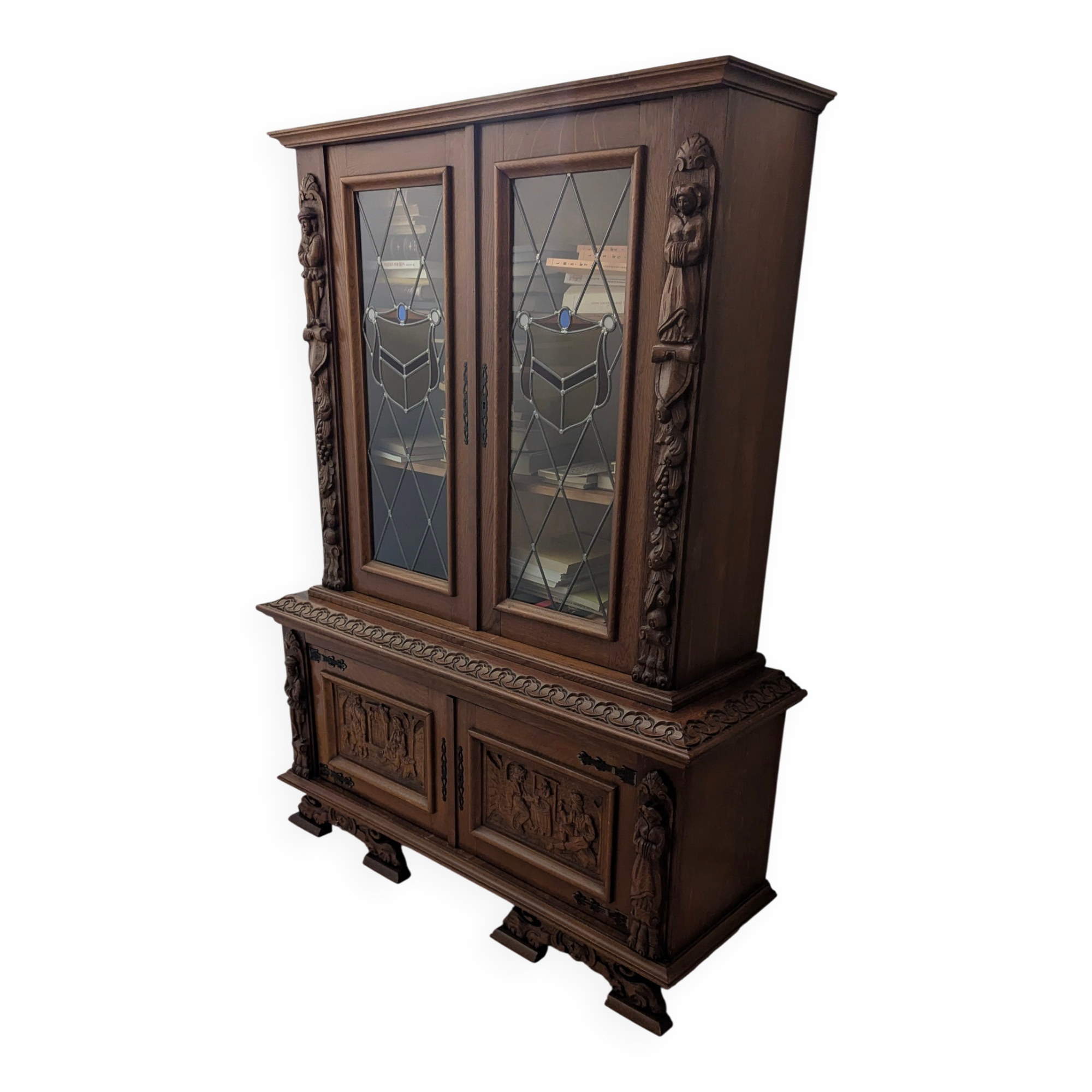 Two-body buffet in carved solid oak – Neo-Renaissance style