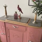 Art deco sideboard revamped powder pink, marble top, chrome handles, vintage shabby chic