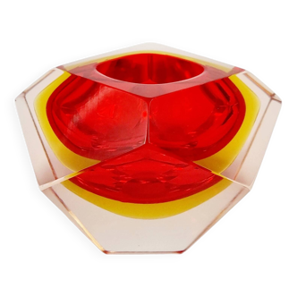 Diamond-Shaped Murano Faceted Glass Sommerso Ashtray/Vide Poche by Flavio Poli for Seguso, Italy