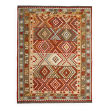 Geometric Kilim Oriental Rug, Wool Rustic Flatwoven Carpet 249x195cm
