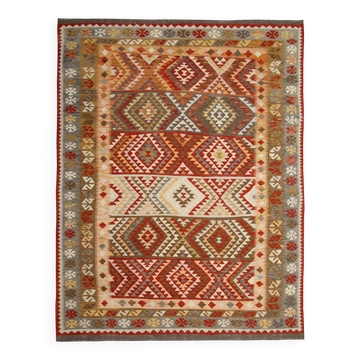 Tapis oriental géométrique Kilim, tapis rustique en laine tissé à plat 249 x 195 cm