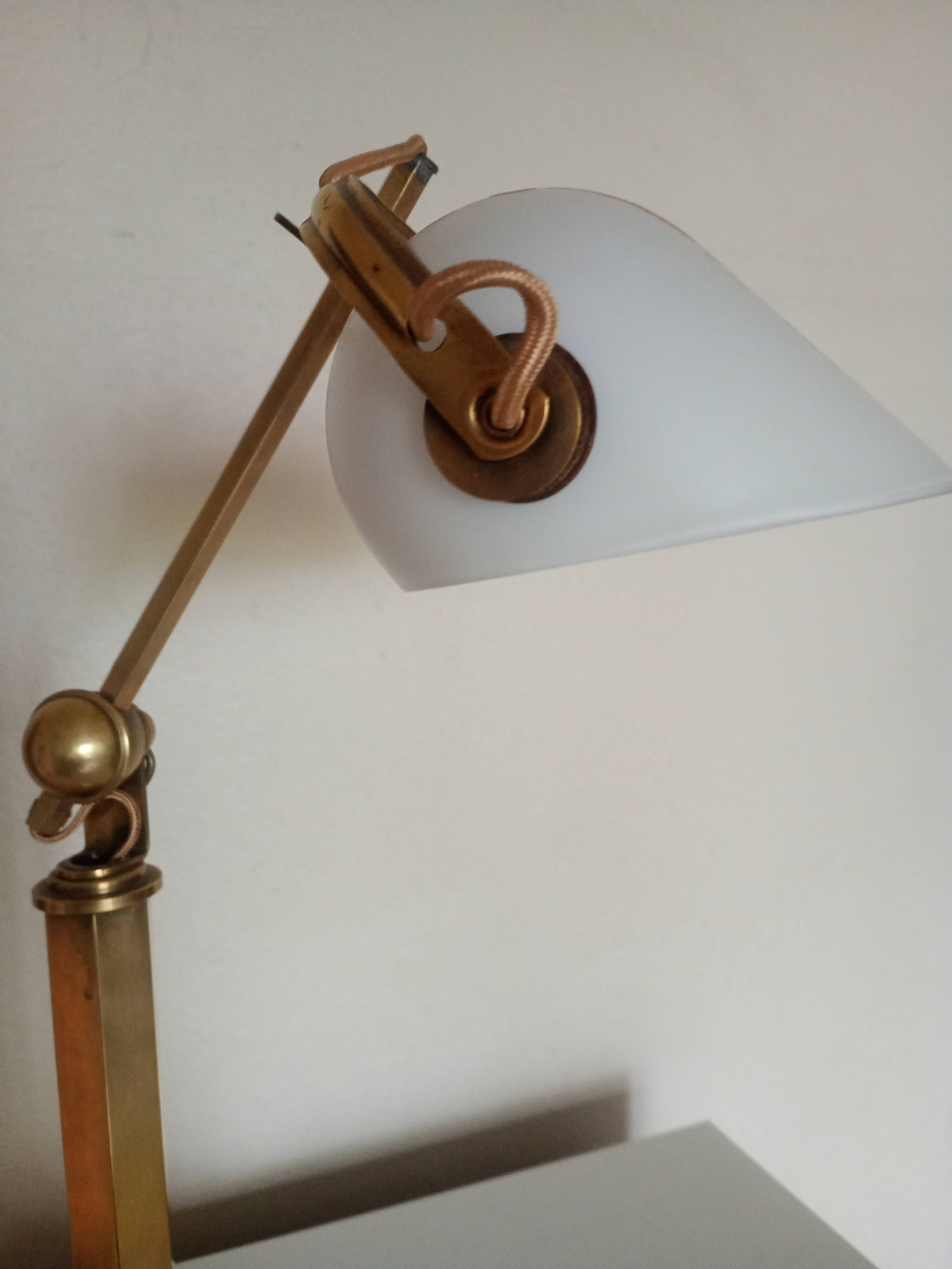 Brass & Satin Opaline Desk Lamp, Woman with Antique Ribbon Bows