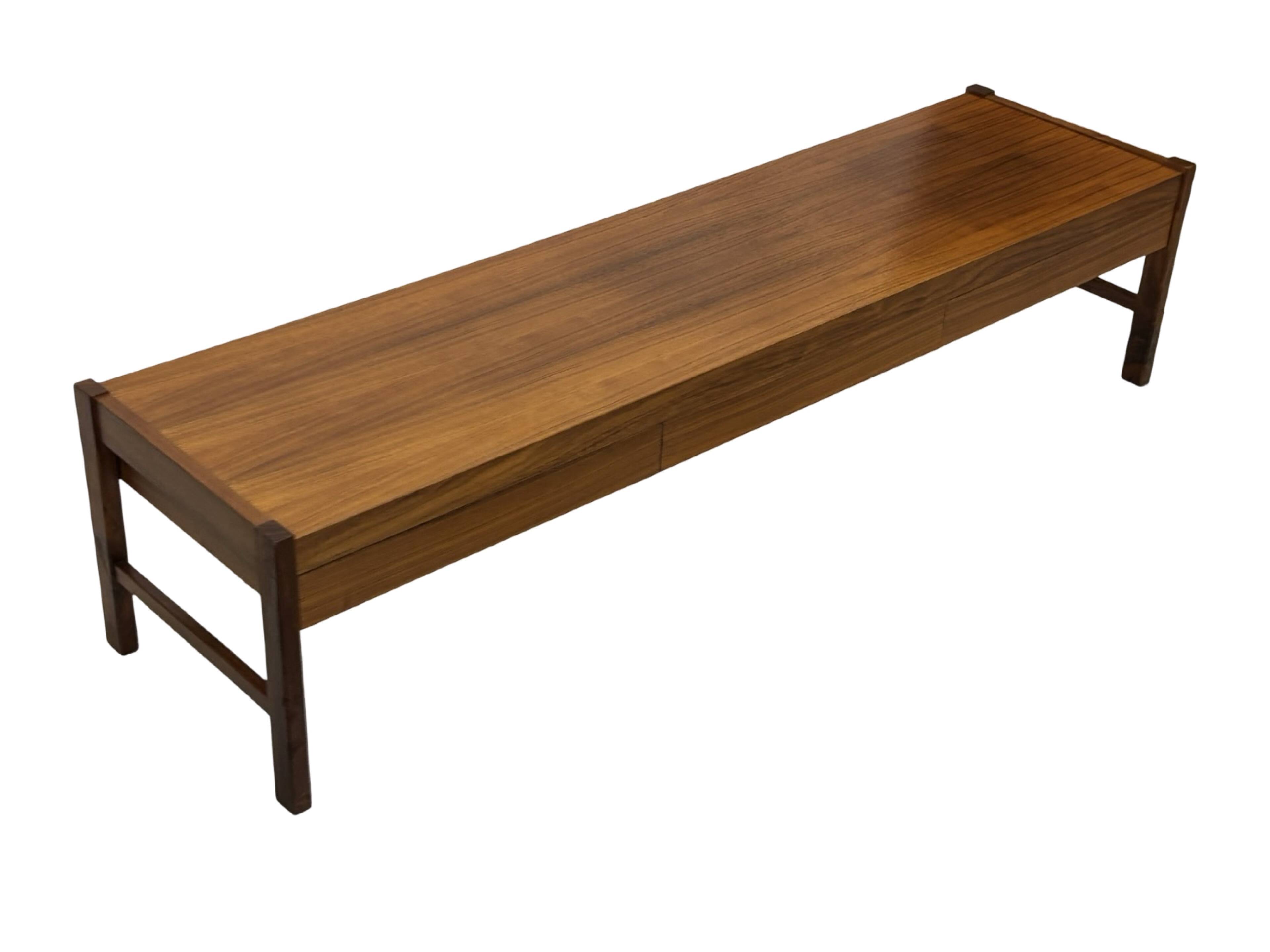 Vintage low sideboard with drawers 70's walnut veneer design