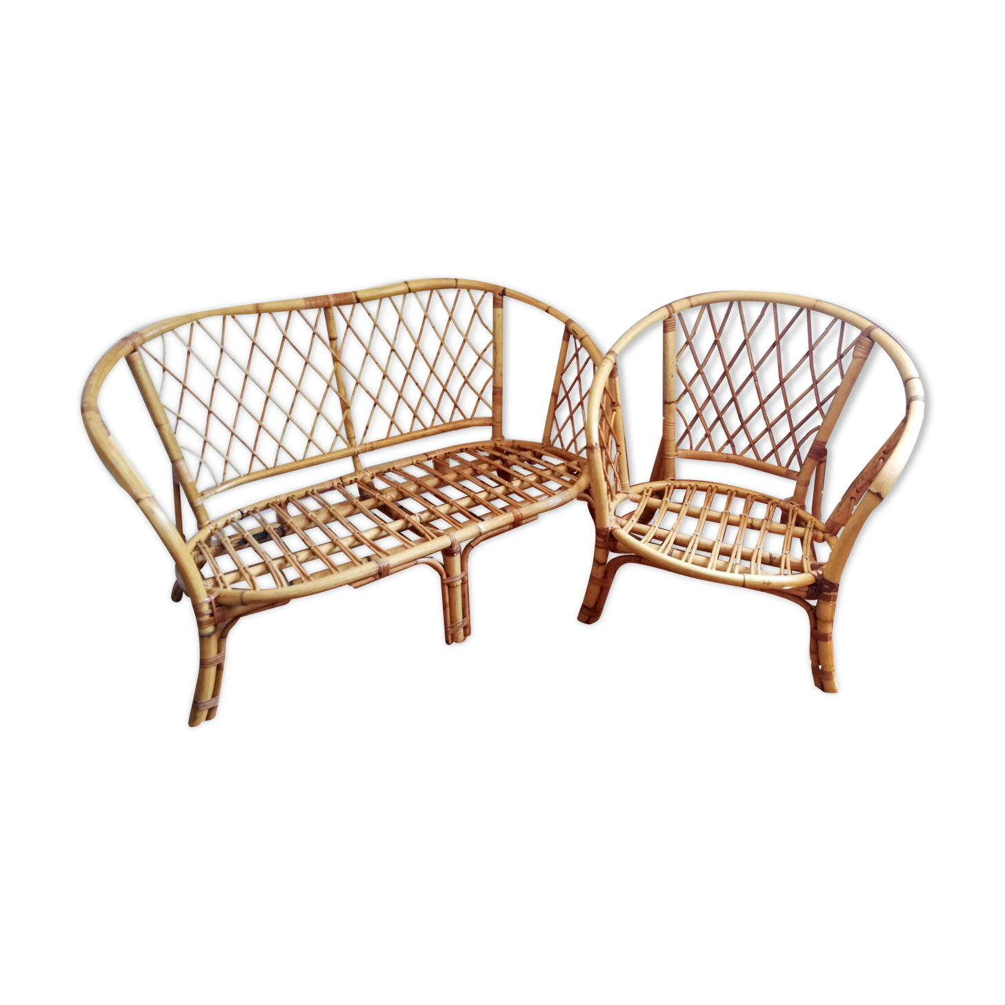 Rattan bench and chair