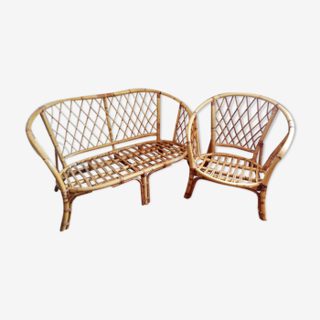 Rattan bench and chair