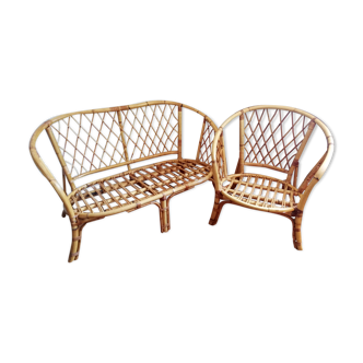Rattan bench and chair