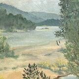 Painting "Banks of the Loire", Oil on paper, framed