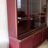 Crédence ou bibliothèque à deux sections recouverte de similicuir couleur Bordeaux