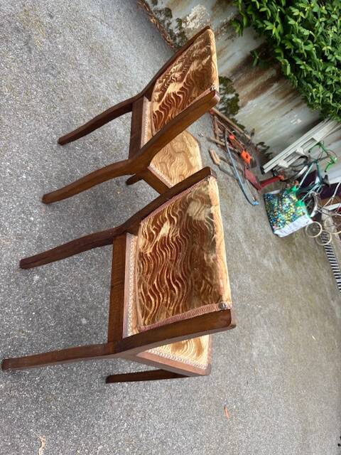 pair of beige velvet Art Deco / vintage chairs