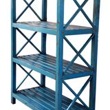 Étagère en teck birman avec patine bleu d’origine