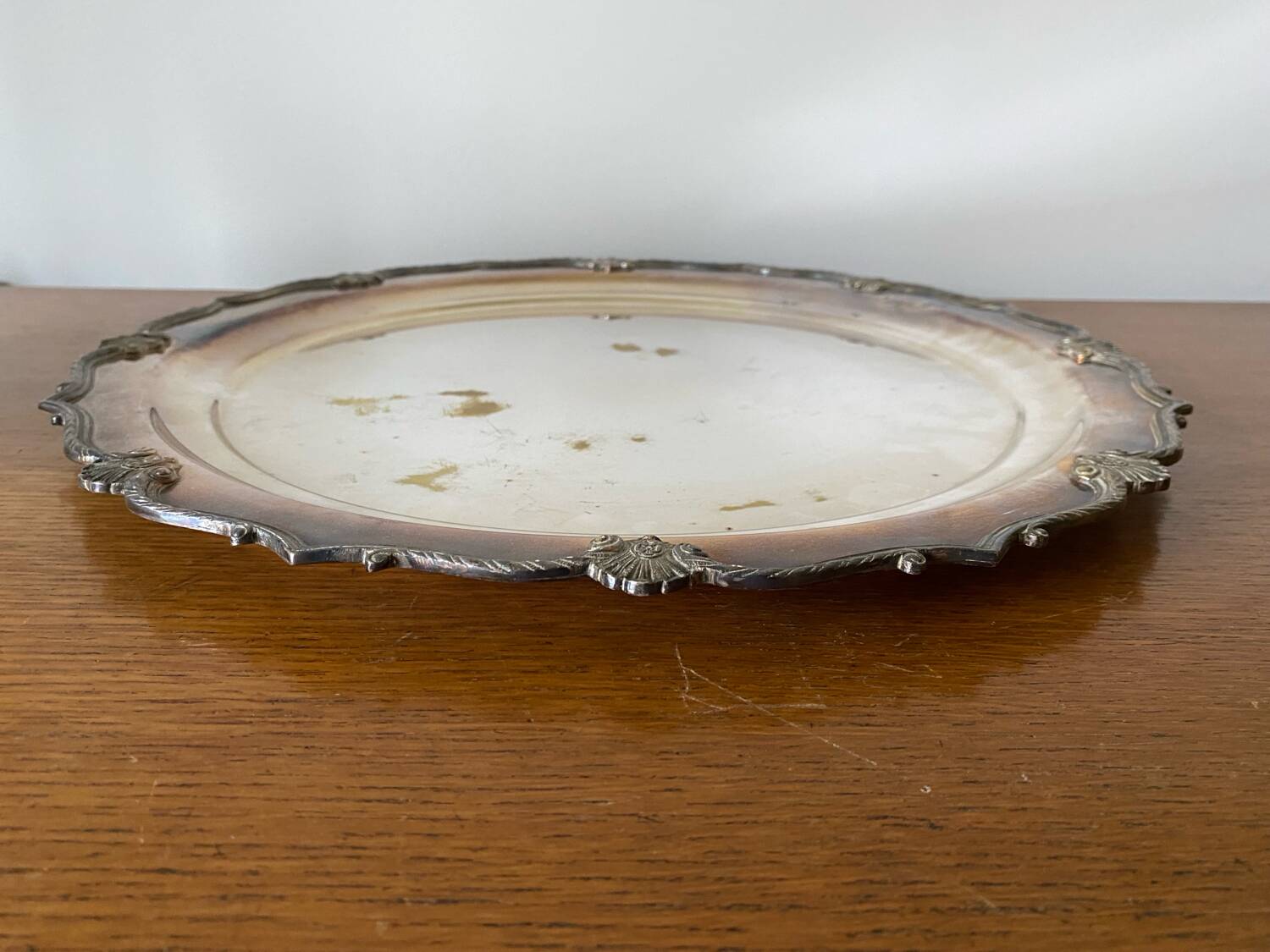 Antique Silver Serving Dish with Floral Art Nouveau Decoration Vintage