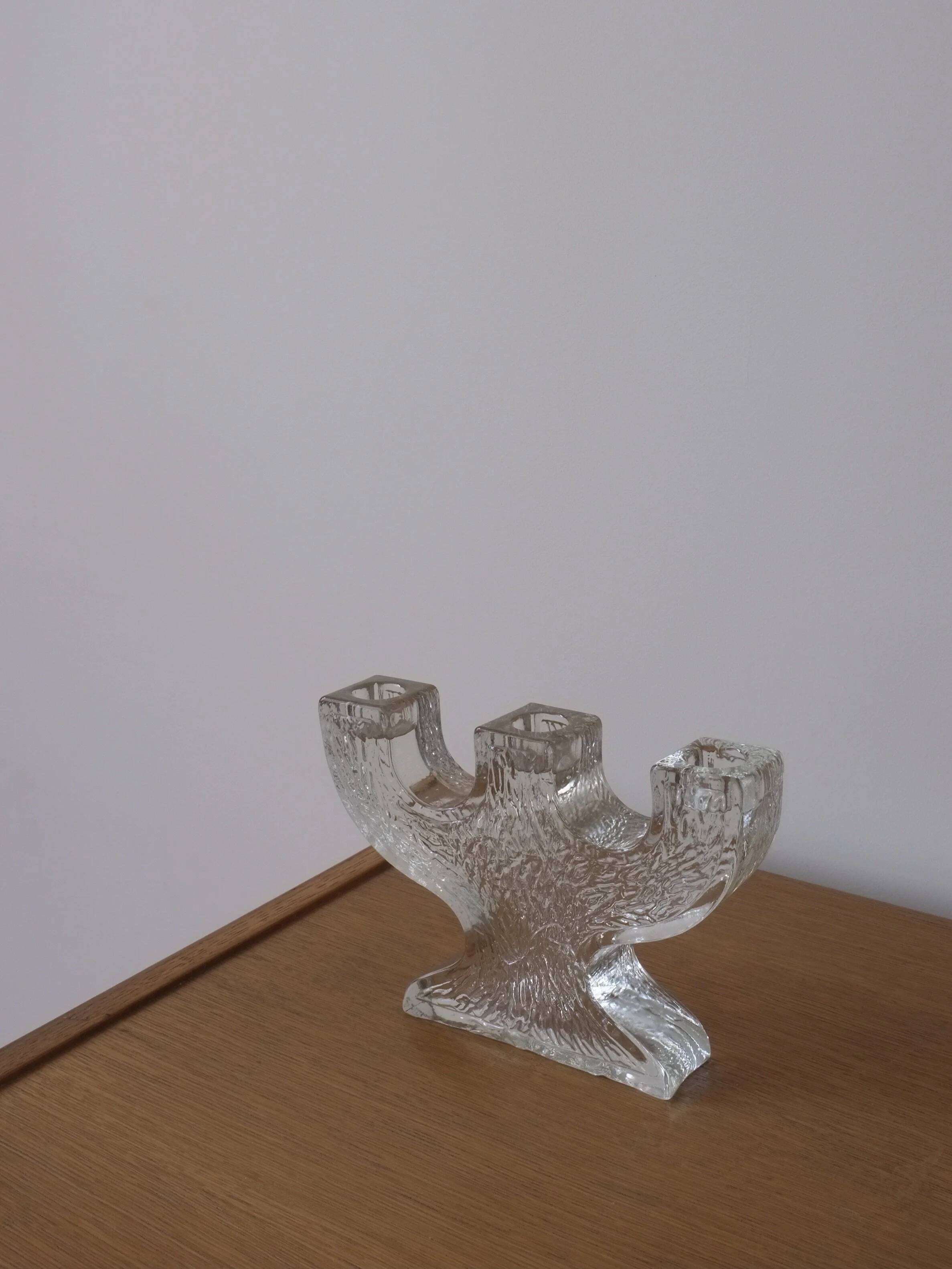Pukeberg crystal glass candle holder "Tree" | Sweden | 1970s