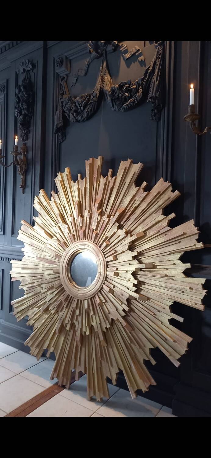 Monumental sun mirror in gilded oak 160 cm