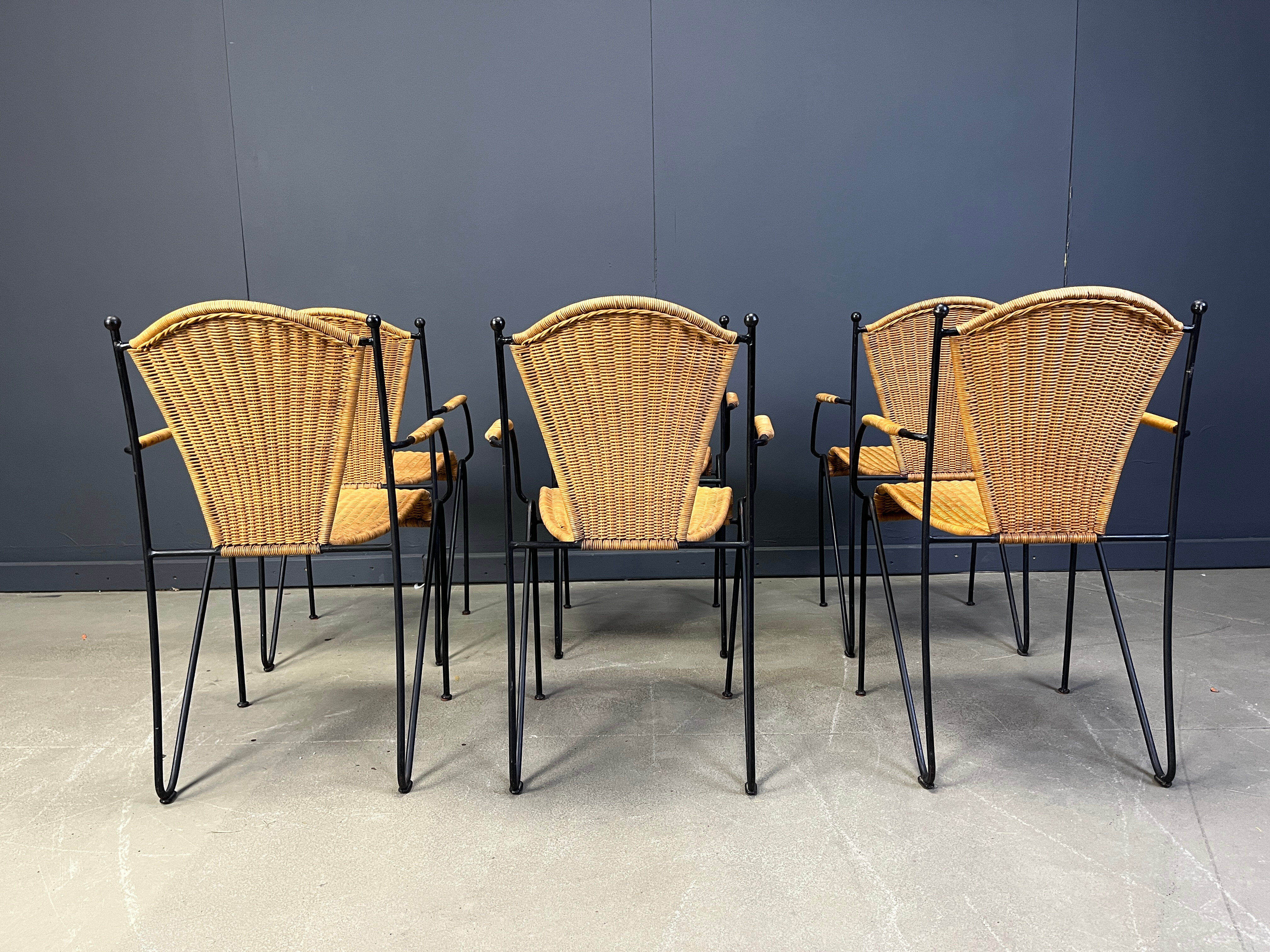 Wicker chairs by Frederick Weinberg, 1960s, set of 6