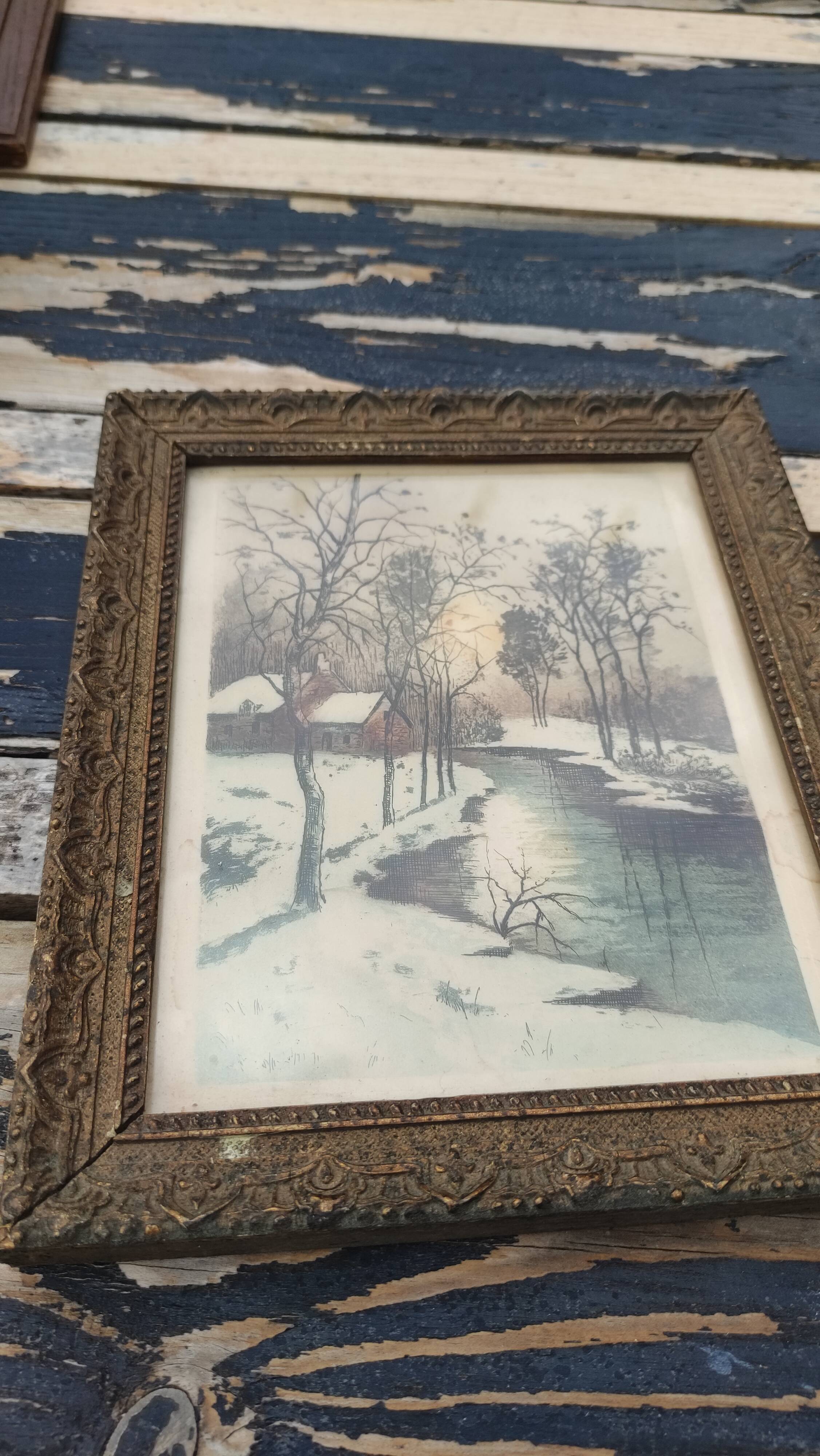 Old wooden frame of a watercolor