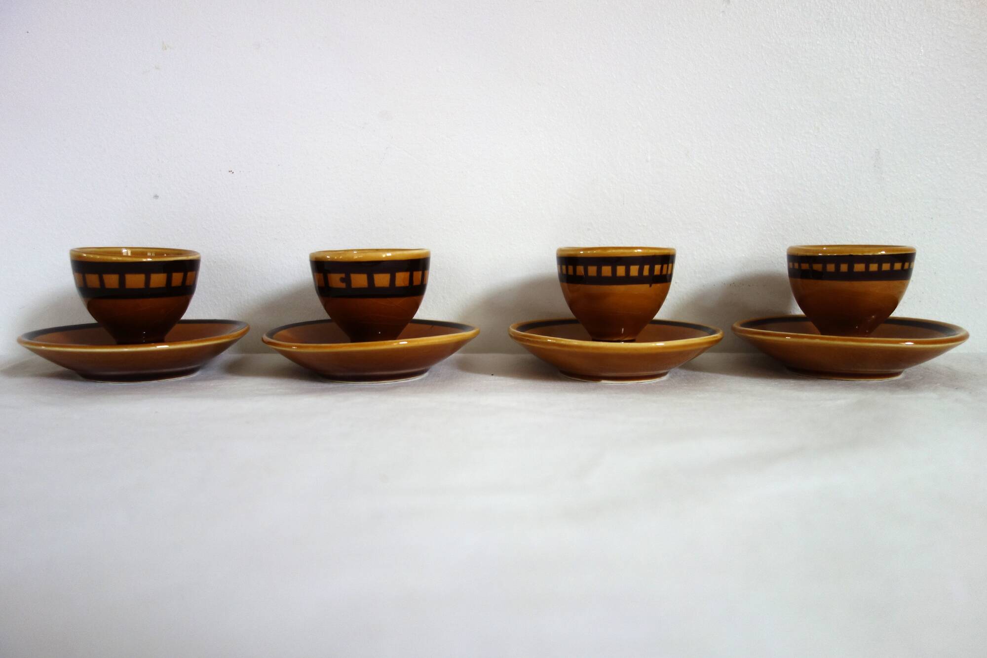 4 Longchamp glazed ceramic egg cups from the 70s