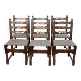 6 chaises de salle à manger en bois massif et assise grise en laine tressé