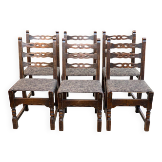 6 solid wood dining chairs with grey woven wool seat