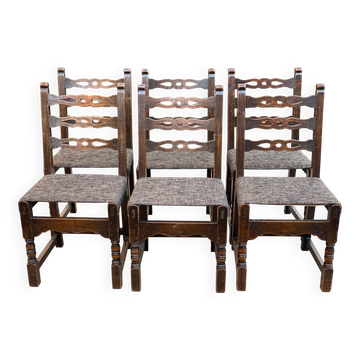 6 chaises de salle à manger en bois massif et assise grise en laine tressé