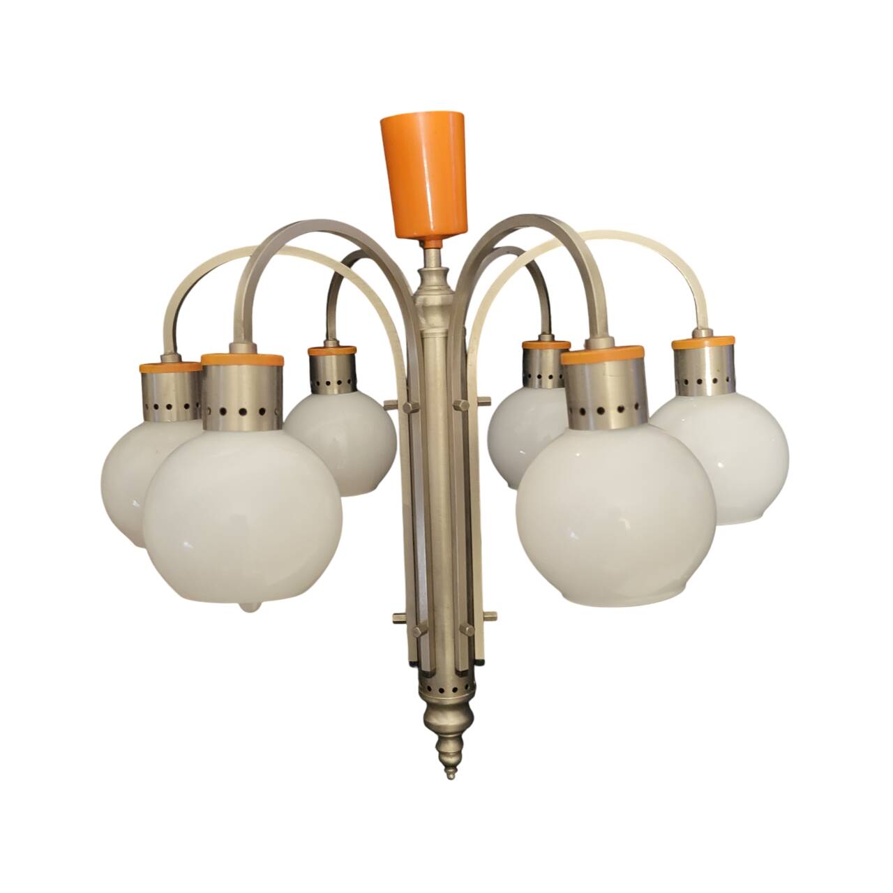 Space Age chrome and globe pendant light, Italy, 1960-70