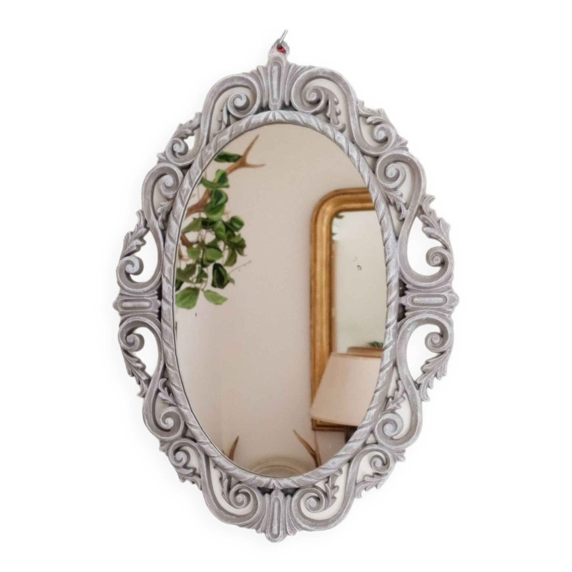 Louis XVI style patinated oval mirror