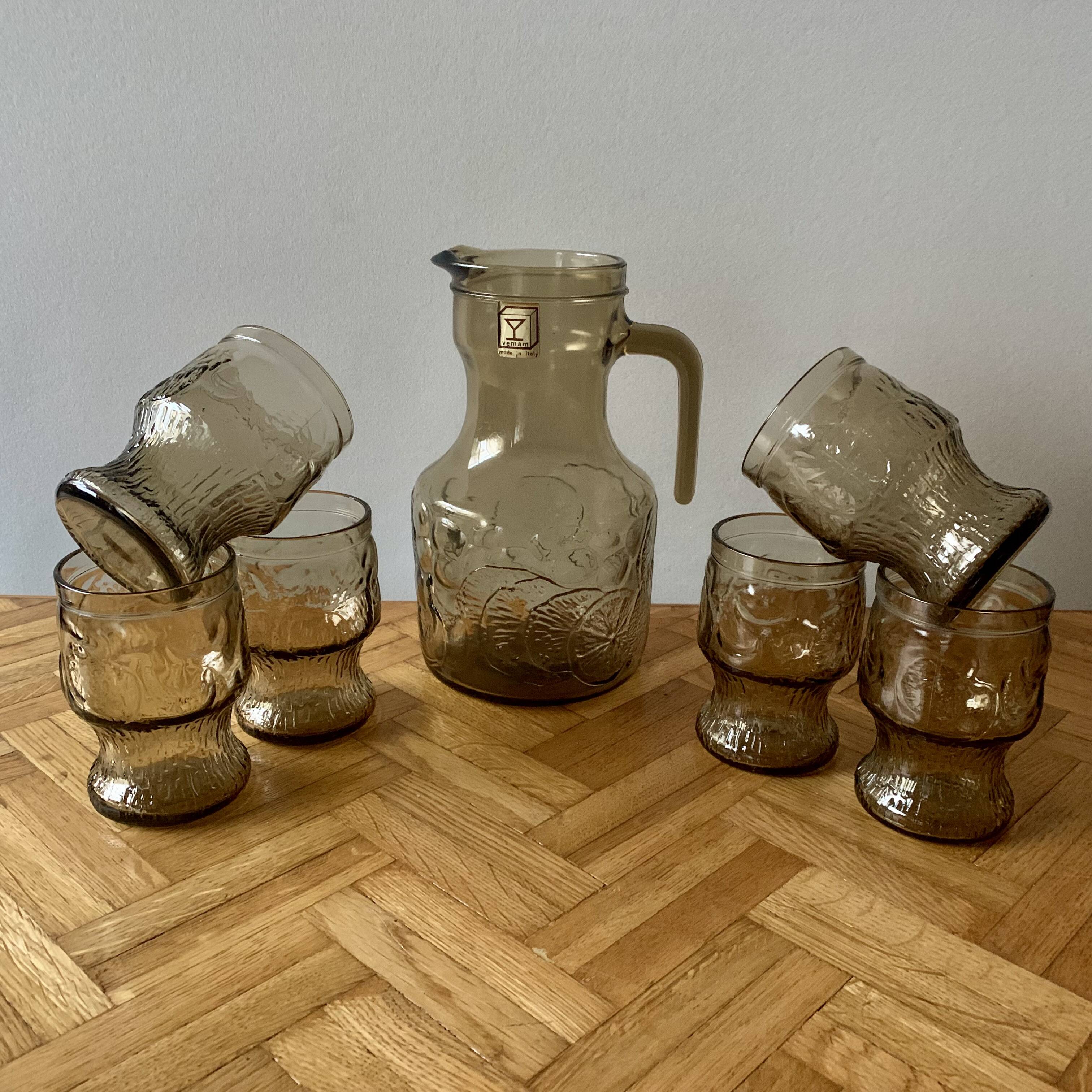 Vintage smoked glass lemonade set - vemam - made in italy