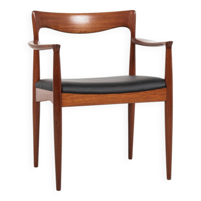 Chaise danoise vintage avec accoudoirs en teck et skaï neuf par Arne Vodder pour Vamo 1960