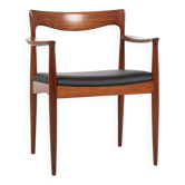 Chaise danoise vintage avec accoudoirs en teck et skaï neuf par Arne Vodder pour Vamo 1960