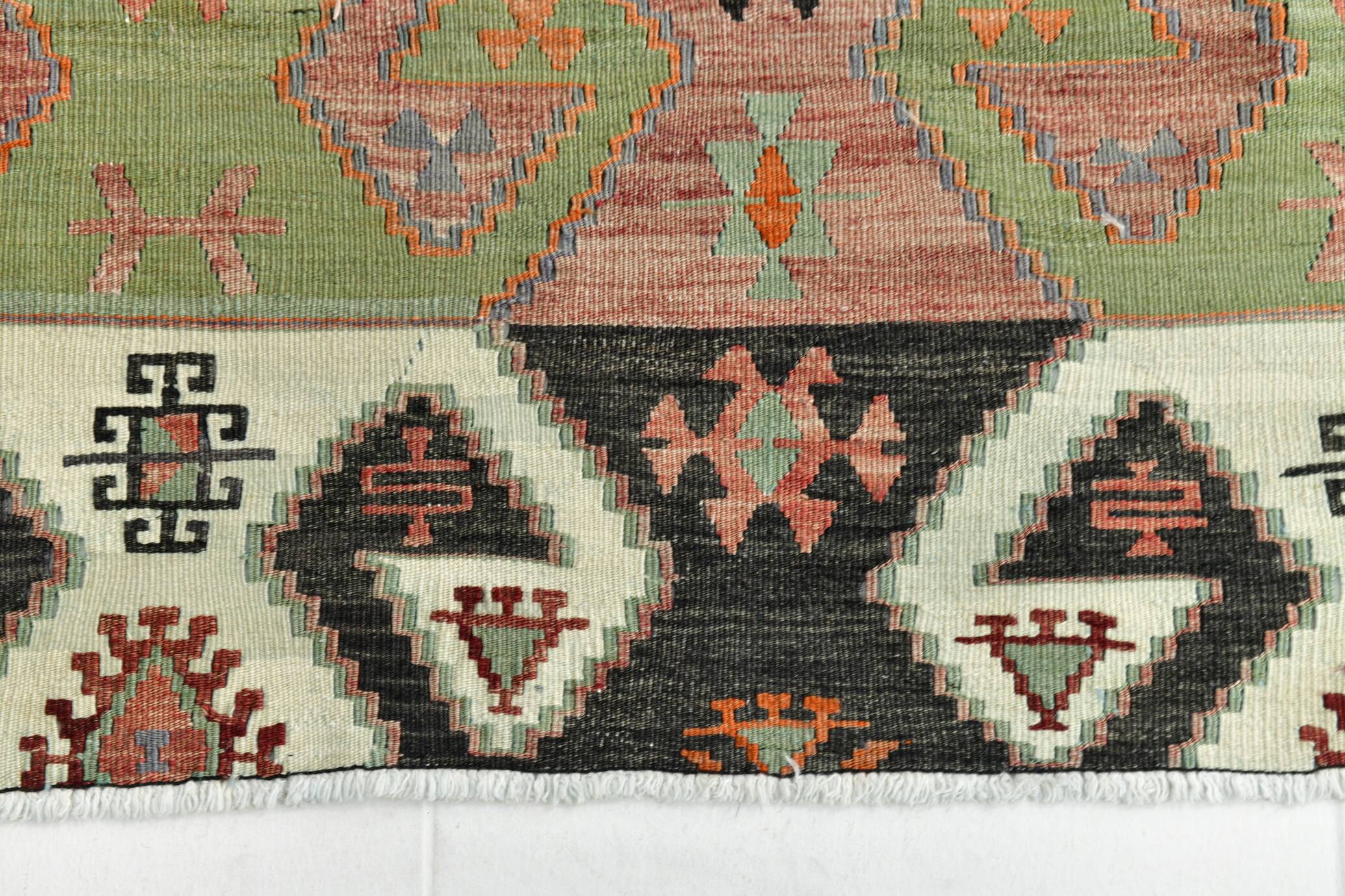 Red Blue Geometric Kilim Rug 112x207Cm SK 35319