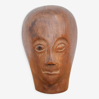 Tête à chapeau ancienne, marotte bois, tête de modiste bois, sculpture bois ancienne, collection