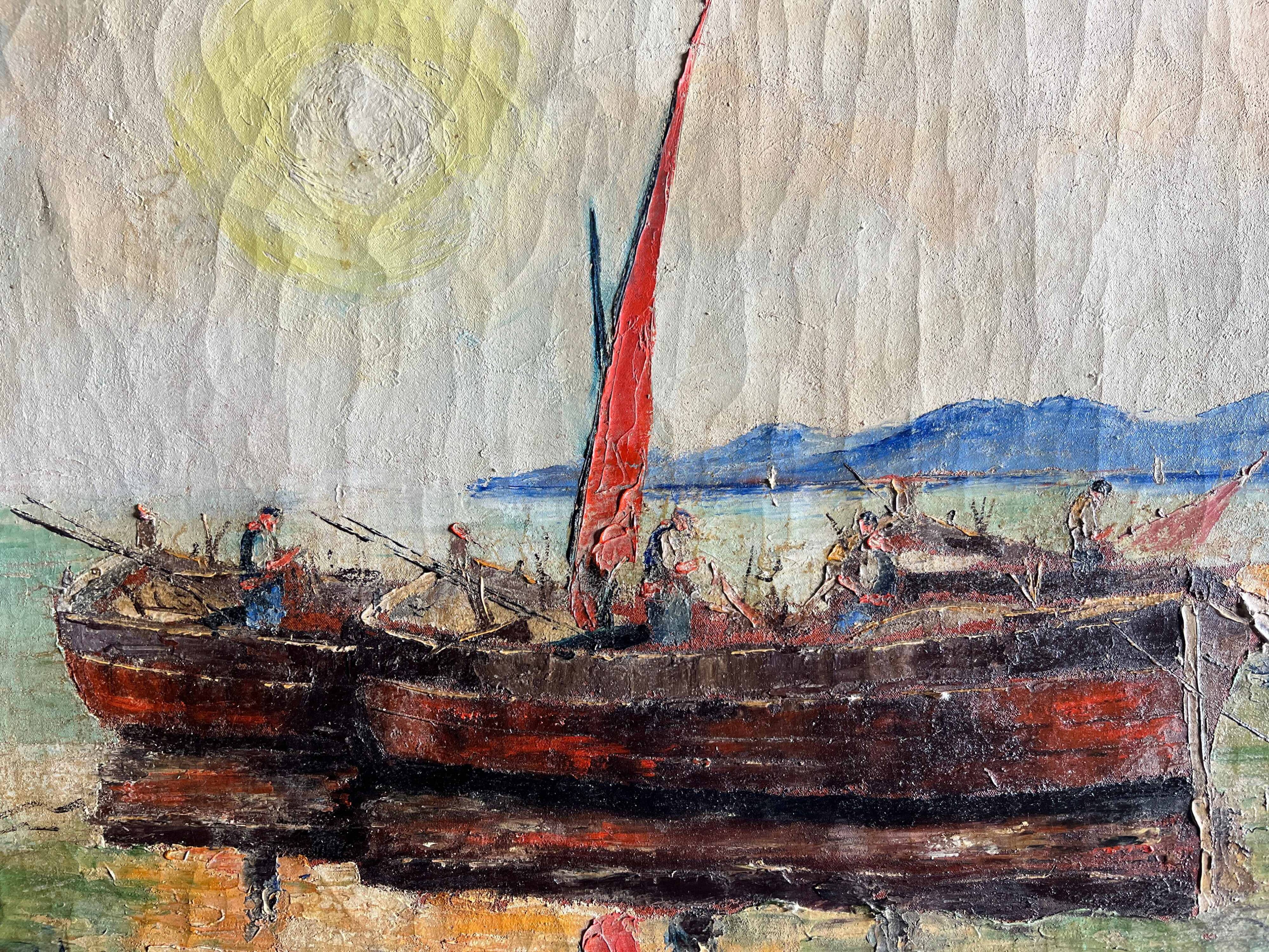 Tableau HST Jean Corniche (1943) Le Port avec bateau de pêcheur - St Tropez