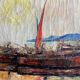Tableau HST Jean Corniche (1943) Le Port avec bateau de pêcheur - St Tropez