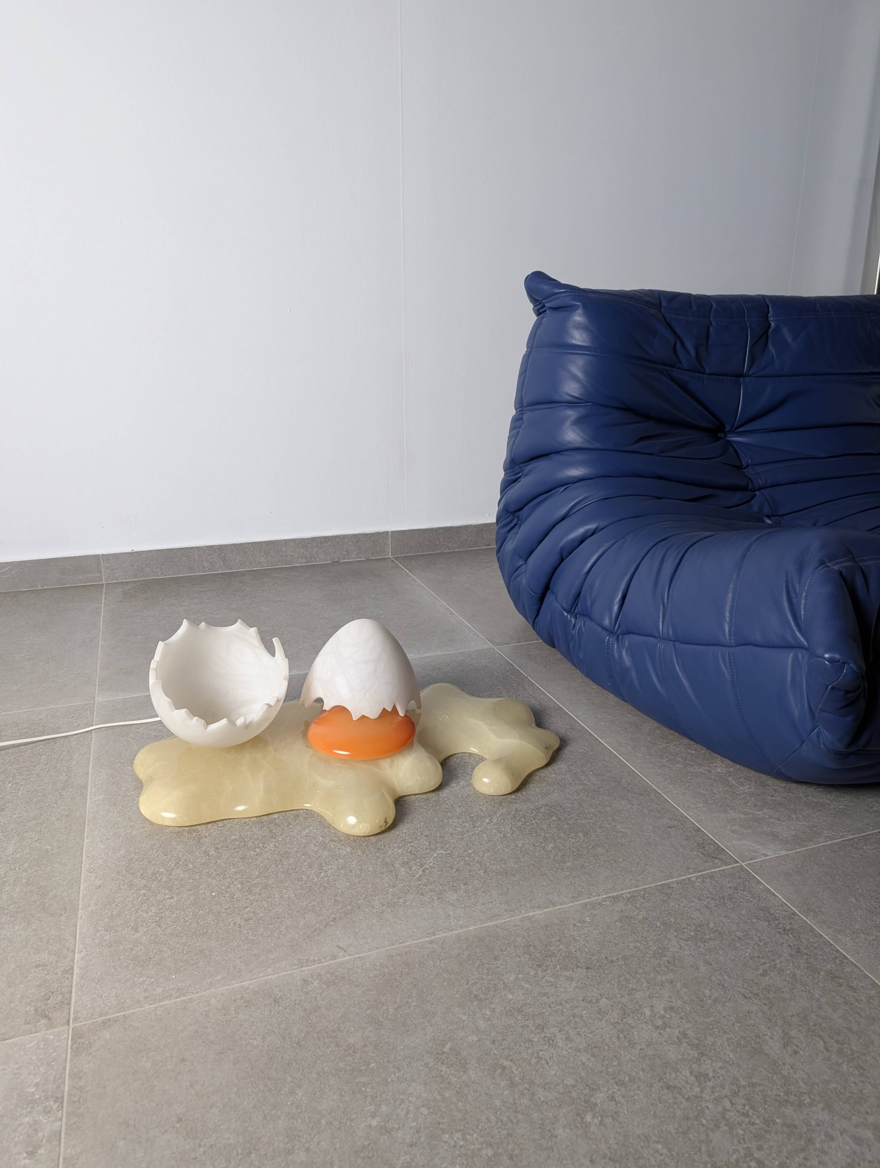 Broken egg alabaster sculpture lamp by Marco Ricciardi, Italy, 1980s