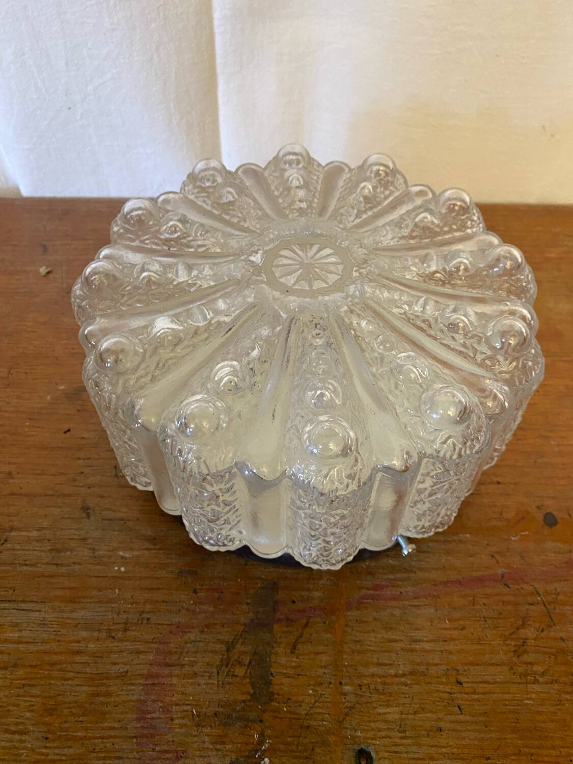 Antique Wall Lamp Ceiling Light Molded Glass + Vintage Black Metal Bracket