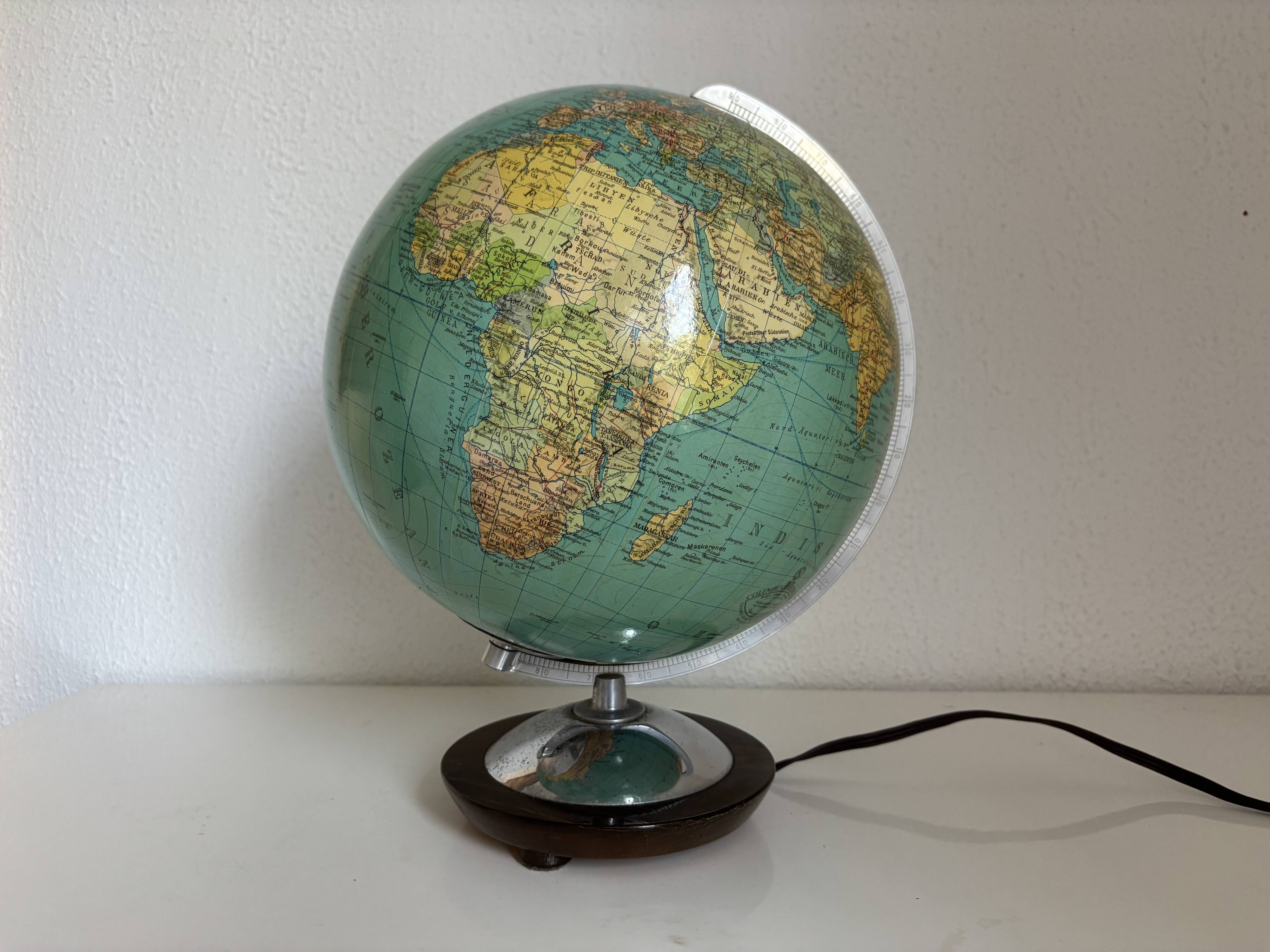 Vintage terrestrial globe 1965 German glass Columbus duo - 34 cm