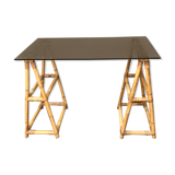 Vintage rattan trestle desk year 50/60