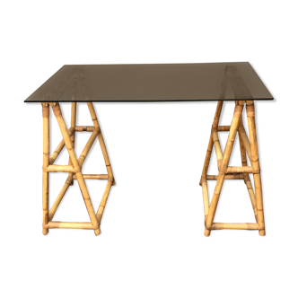 Vintage rattan trestle desk year 50/60