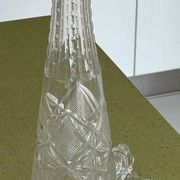 Long carafe with a cut Bohemian crystal stopper, design decor, 38.5 cm.