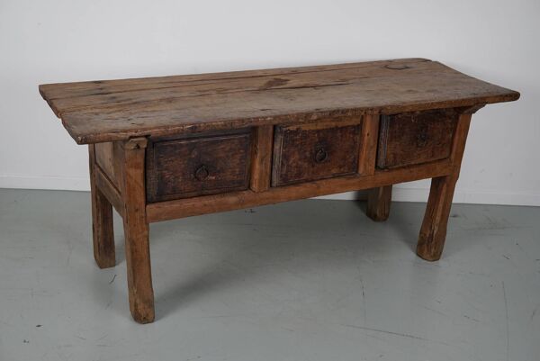 Table d'Appoint / Console Antique de Ferme Rustique Espagnole en Châtaignier, 18ème Siècle