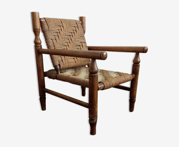 Fauteuils en bois et corde 1950