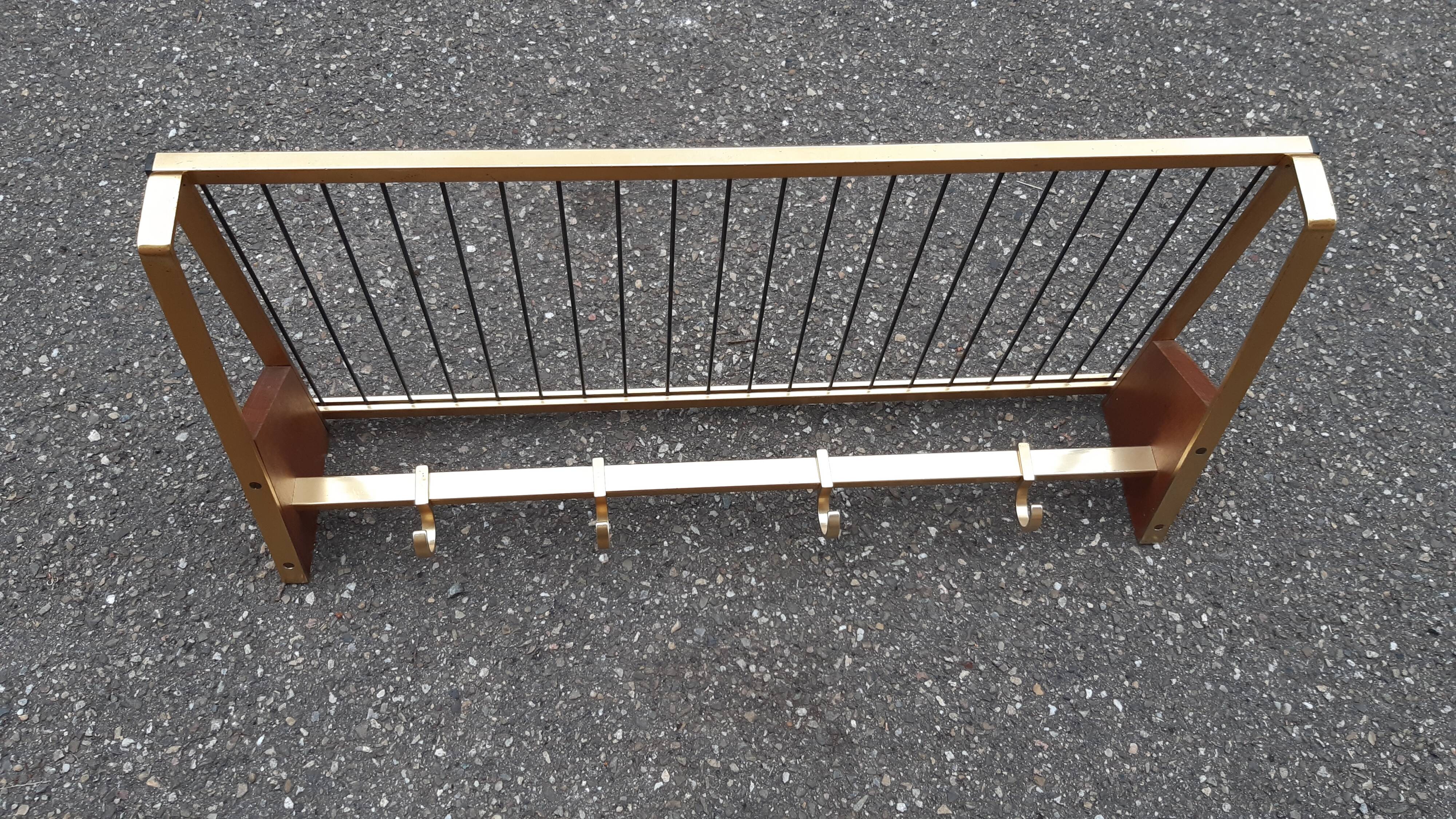 Vintage brass and teak coat rack