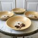 Set of 4 hollow plates in sandstone flowers painted 70s