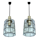 Pair of pendant lamps vintage limburg, glass & brass, 70s