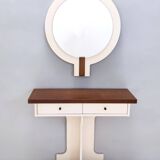 Postmodern Ivory Lacquered Walnut Wall Mirror and Console Table, Italy