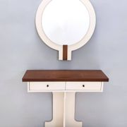 Postmodern Ivory Lacquered Walnut Wall Mirror and Console Table, Italy