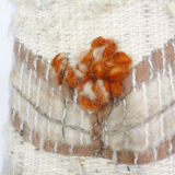 Vintage stoneware lamp and wool lampshade, year 60