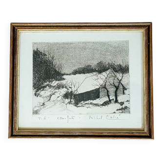Painting by michel colin (1934) – etching - vosges landscape
