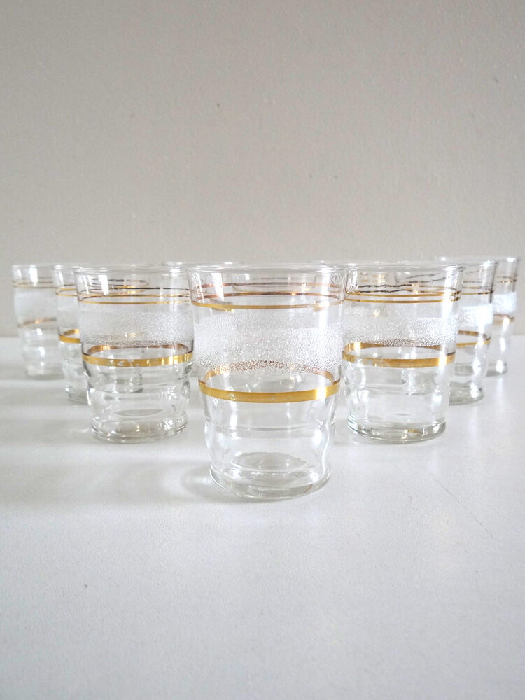Série de 10 verres années 50 granités et dorés
